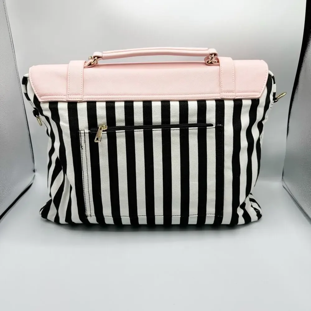 Matein 17 Laptop Bag Pink Black White Striped Padded RFID Bow Charm Lightweight